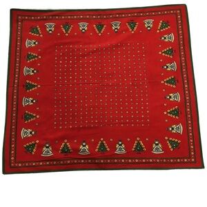 Vintage Kolf Austria Folk Art Christmas Tree & Angel Square Tablecloth 33” x 30”